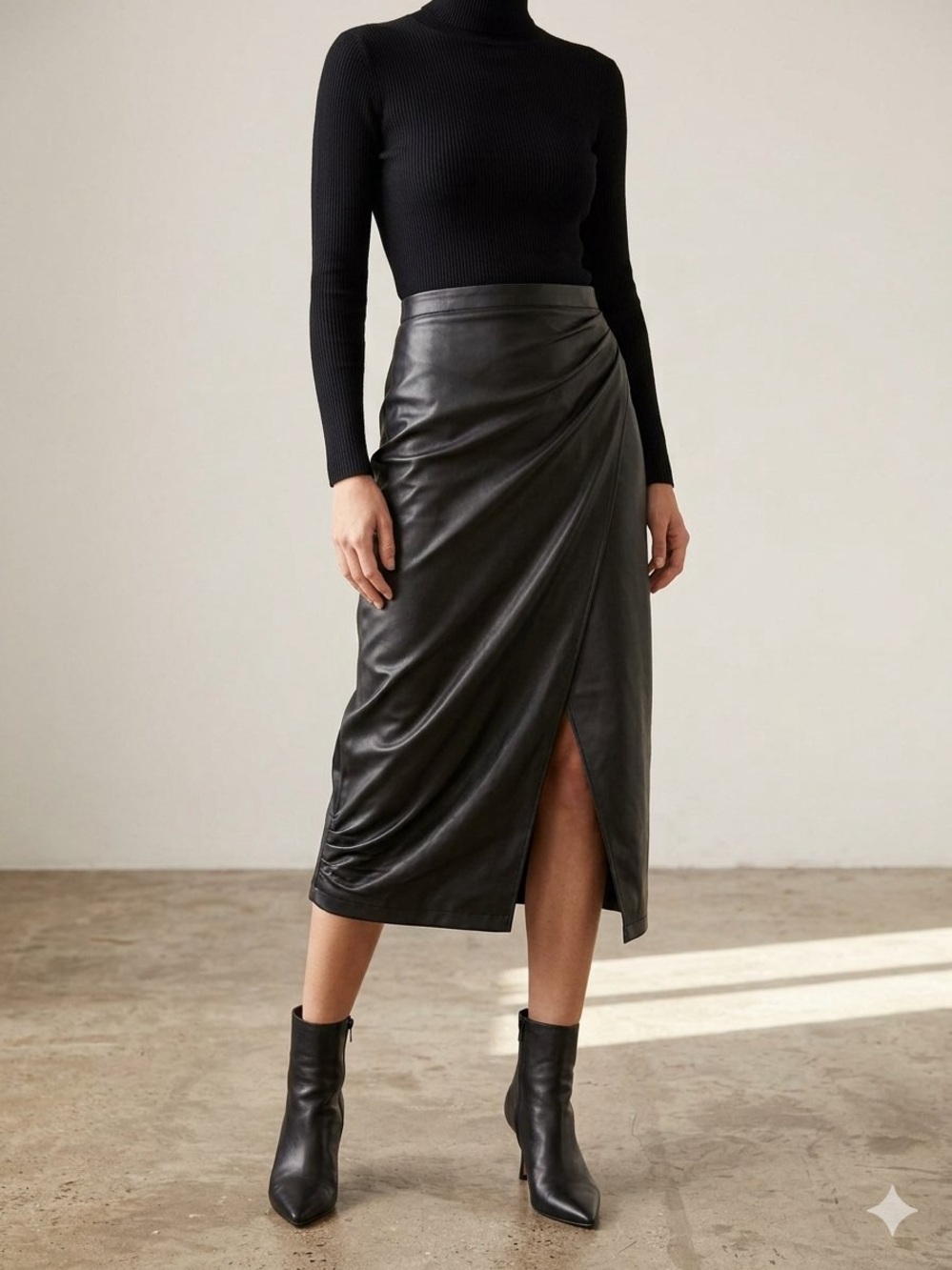 Shinestar Black Leather Pencil Skirt